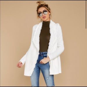 White Faux Fur Drape Front Jacket